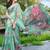 green printed pure cotton green saree with blouse