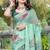 green printed pure cotton green saree with blouse
