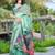 green printed pure cotton green saree with blouse
