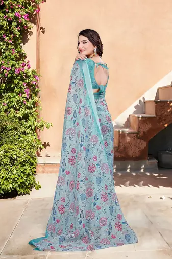 multicolor printed pure cotton multicolor saree with blouse