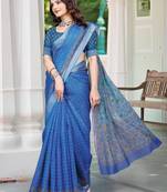 blue printed pure cotton blue saree with blouse
