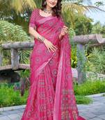 pink printed pure cotton pink saree with blouse