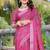 pink printed pure cotton pink saree with blouse