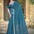 teal printed pure cotton teal blue saree with blouse