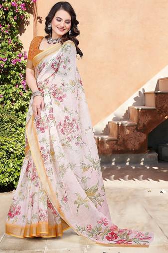 multicolor printed pure cotton multicolor saree with blouse