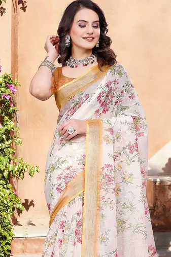 multicolor printed pure cotton multicolor saree with blouse