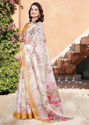 multicolor printed pure cotton multicolor saree with blouse 3