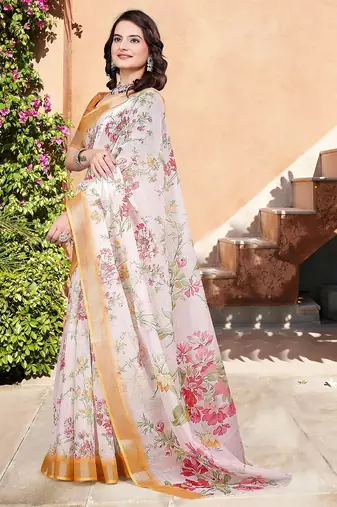 multicolor printed pure cotton multicolor saree with blouse