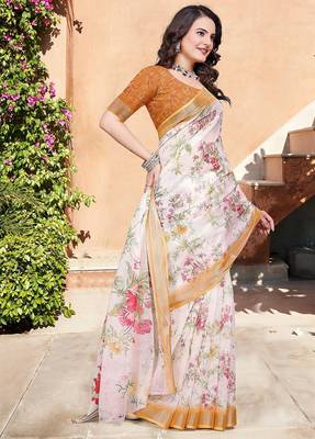 multicolor printed pure cotton multicolor saree with blouse 4
