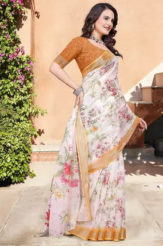 multicolor printed pure cotton multicolor saree with blouse
