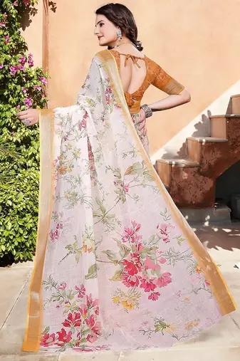 multicolor printed pure cotton multicolor saree with blouse