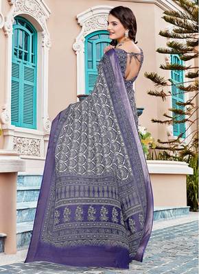 navy_blue printed pure cotton navy blue saree with blouse 5