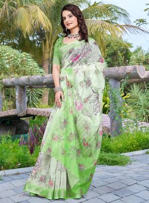 light_green printed pure cotton light green saree with blouse 1