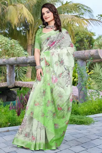 light_green printed pure cotton light green saree with blouse