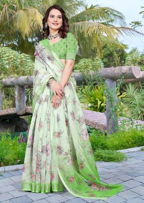 light_green printed pure cotton light green saree with blouse 3