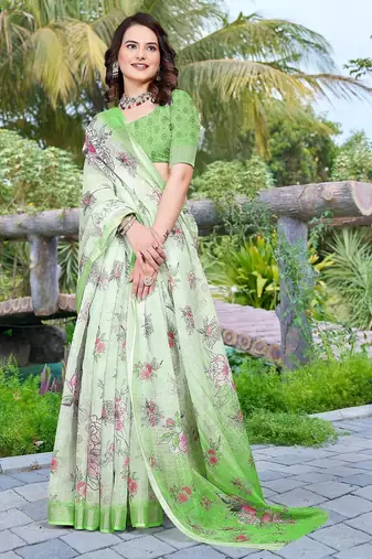light_green printed pure cotton light green saree with blouse