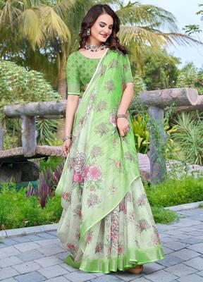 light_green printed pure cotton light green saree with blouse 4