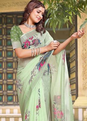 light_green printed pure cotton light green saree with blouse 2