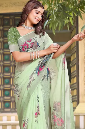 light_green printed pure cotton light green saree with blouse