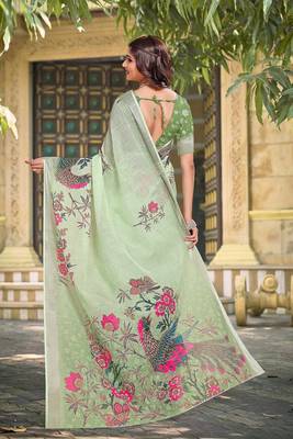 light_green printed pure cotton light green saree with blouse 5