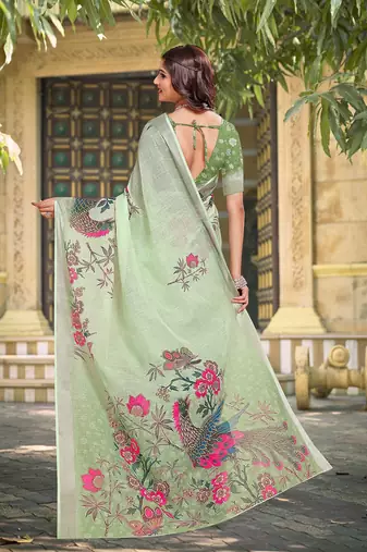 light_green printed pure cotton light green saree with blouse