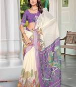 beige printed pure cotton beige saree with blouse
