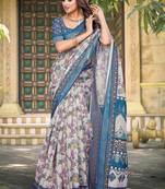 multicolor printed pure cotton multicolor saree with blouse
