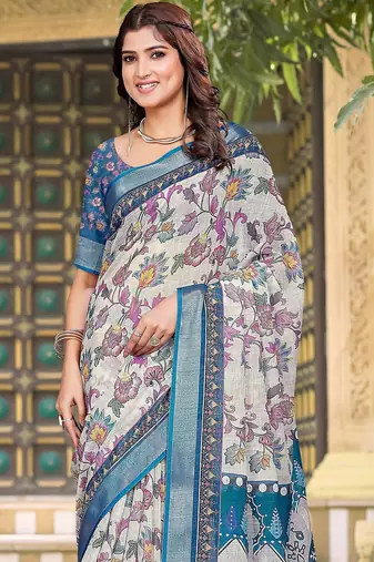 multicolor printed pure cotton multicolor saree with blouse