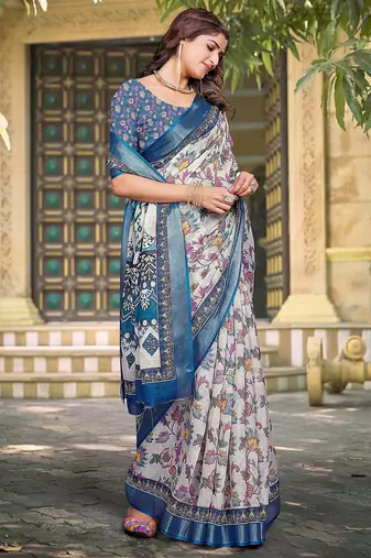 multicolor printed pure cotton multicolor saree with blouse
