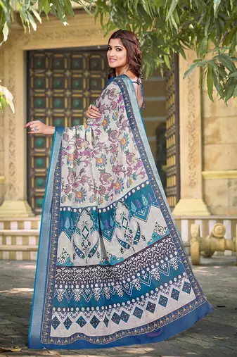 multicolor printed pure cotton multicolor saree with blouse