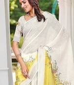 white printed pure cotton white saree with blouse