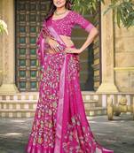 pink printed pure cotton pink saree with blouse