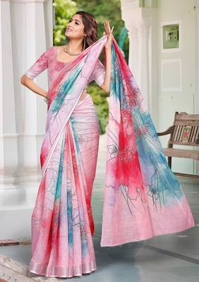 multicolor printed pure cotton multicolor saree with blouse 1