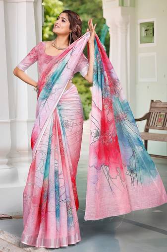 multicolor printed pure cotton multicolor saree with blouse