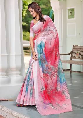 multicolor printed pure cotton multicolor saree with blouse 4