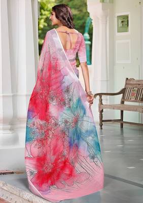 multicolor printed pure cotton multicolor saree with blouse 5