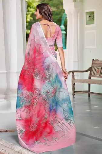 multicolor printed pure cotton multicolor saree with blouse