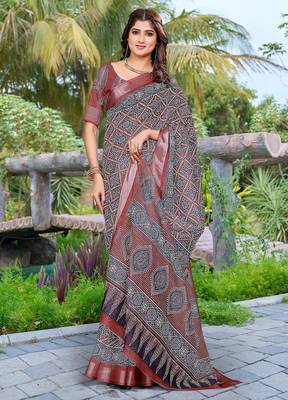 multicolor printed pure cotton multicolor saree with blouse 1