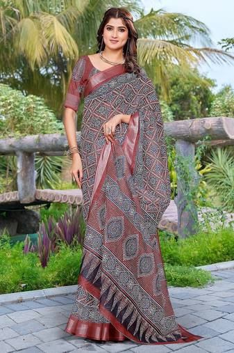 multicolor printed pure cotton multicolor saree with blouse