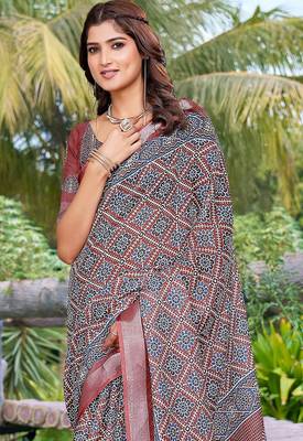 multicolor printed pure cotton multicolor saree with blouse 2
