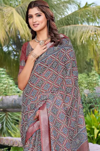multicolor printed pure cotton multicolor saree with blouse