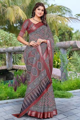 multicolor printed pure cotton multicolor saree with blouse