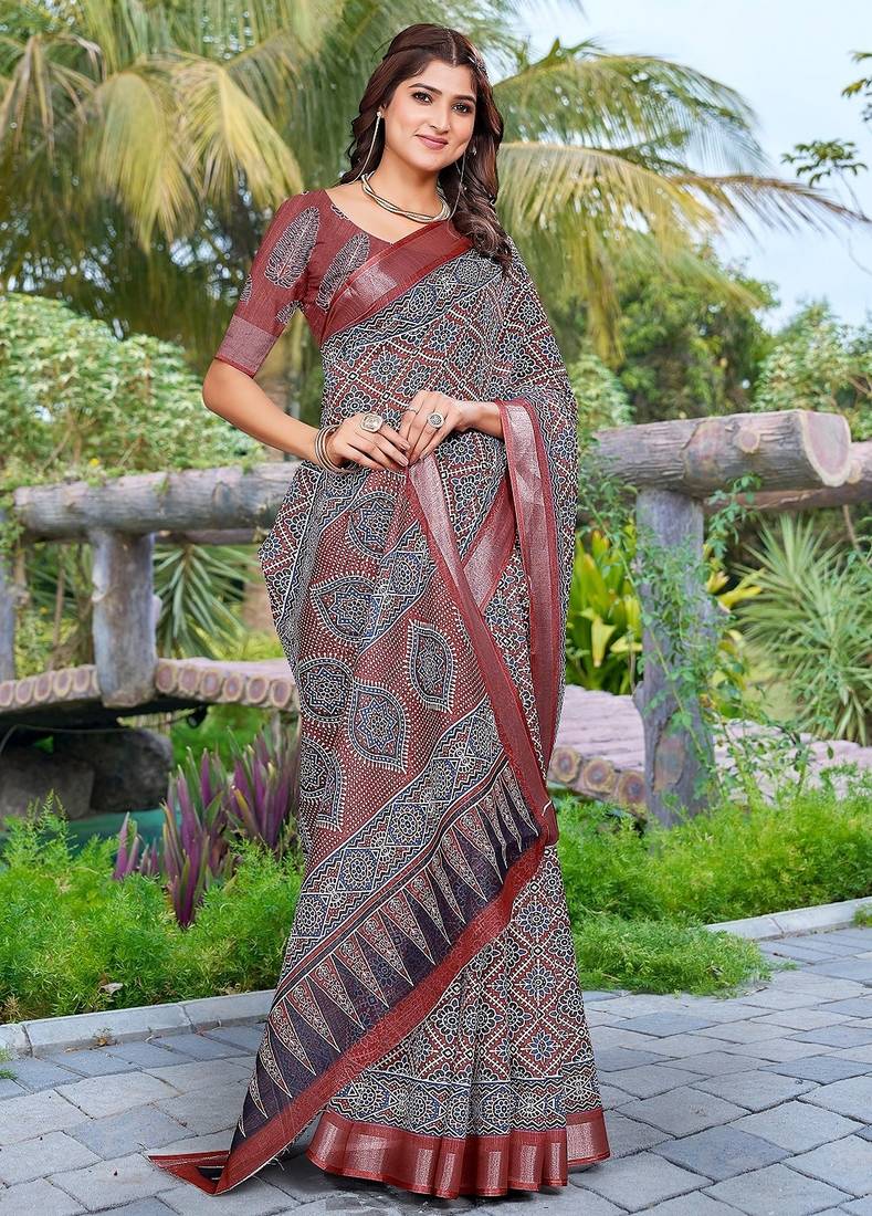 multicolor printed pure cotton multicolor saree with blouse