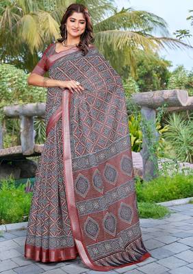 multicolor printed pure cotton multicolor saree with blouse 4