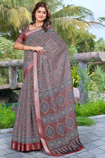 multicolor printed pure cotton multicolor saree with blouse
