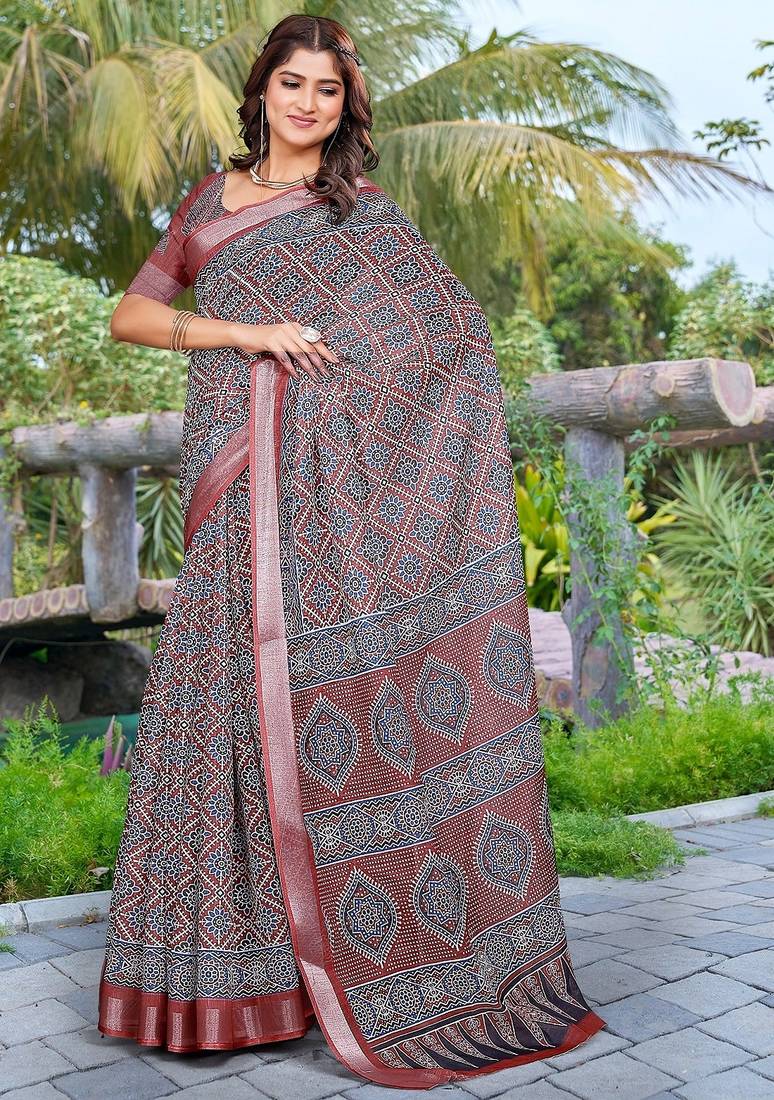 multicolor printed pure cotton multicolor saree with blouse