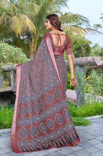 multicolor printed pure cotton multicolor saree with blouse
