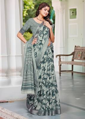 multicolor printed pure cotton multicolor saree with blouse 1