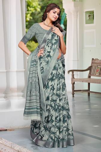 multicolor printed pure cotton multicolor saree with blouse