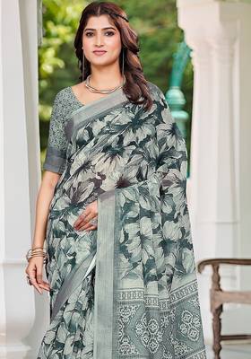 multicolor printed pure cotton multicolor saree with blouse 2